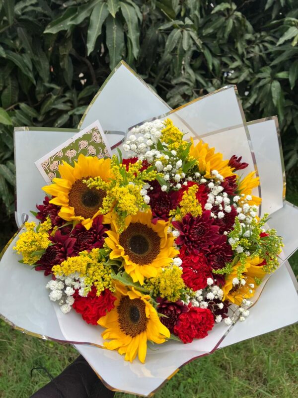 Golden Harvest – Sunflower & Carnation Bouquet - Image 2