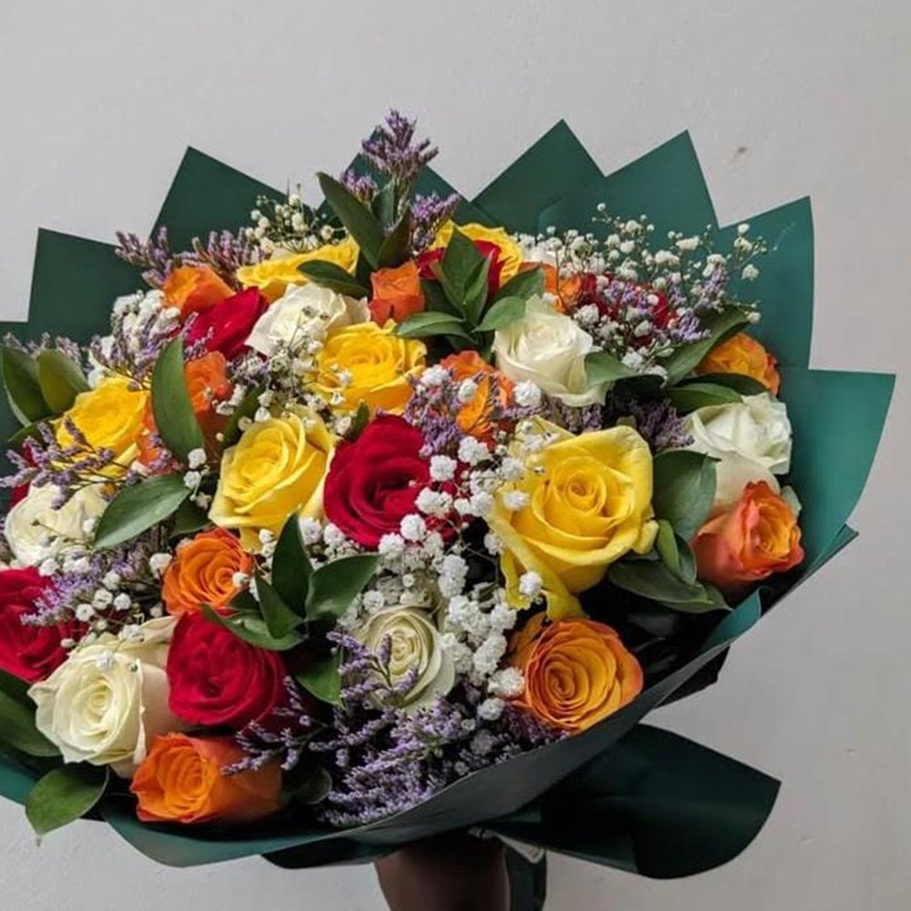Gracebuds Orange & Yellow Rose Bouquet – Cheerful Sunshine Arrangement