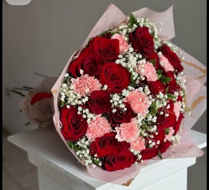 Red Roses with Pink Carnation